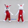 Custom White and Red Rabbit in Overalls Mascot Costume Adult Full Body Suit for Easter Events
