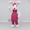 Custom White and Pink Rabbit in Overalls Mascot Costume Adult Full Body Suit for Easter Events Custom White and Pink Rabbit in Overalls Mascot Costume Adult Full Body Suit for Easter Events