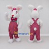 Custom White and Pink Rabbit in Overalls Mascot Costume Adult Full Body Suit for Easter Events Custom White and Pink Rabbit in Overalls Mascot Costume Adult Full Body Suit for Easter Events