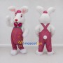 Custom White and Pink Rabbit in Overalls Mascot Costume Adult Full Body Suit for Easter Events