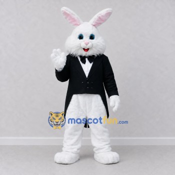 Custom White and Black Rabbit in Tailcoat Mascot Costume Adult Full Body Suit for Easter Events Custom White and Black Rabbit in Tailcoat Mascot Costume Adult Full Body Suit for Easter Events