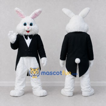 Custom White and Black Rabbit in Tailcoat Mascot Costume Adult Full Body Suit for Easter Events
