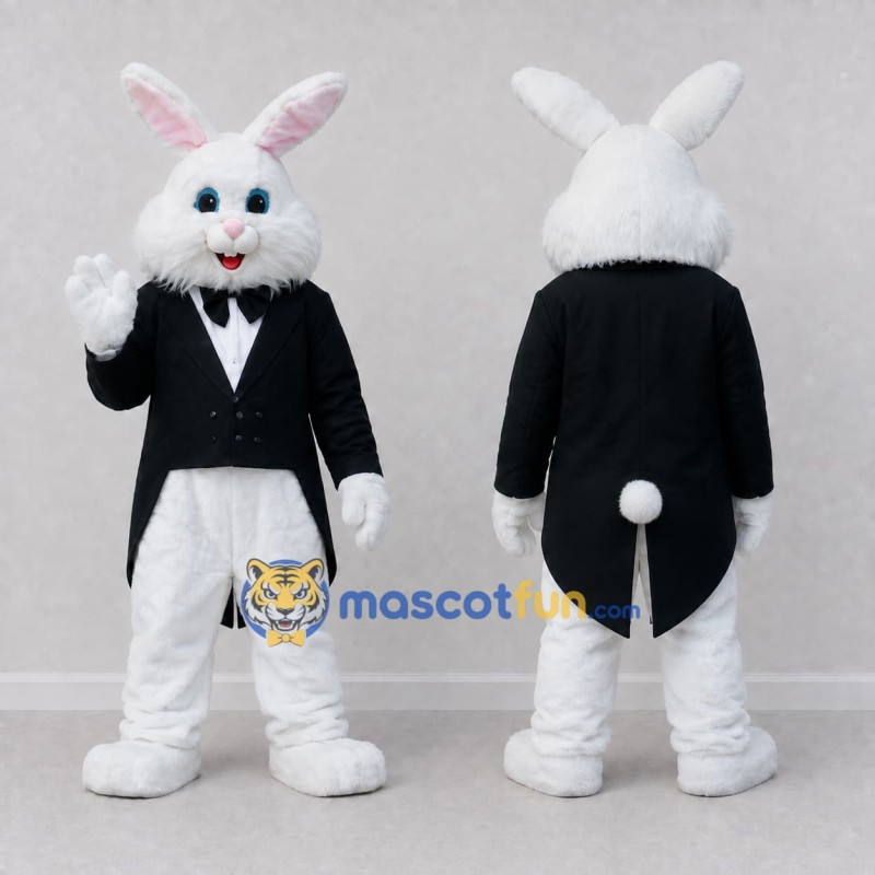 Custom White and Black Rabbit in Tailcoat Mascot Costume Adult Full Body Suit for Easter Events Custom White and Black Rabbit in Tailcoat Mascot Costume Adult Full Body Suit for Easter Events