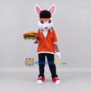 Custom White and Orange Cat in Hoodie Mascot Costume Adult Full Body Suit for Restaurant Promotions Custom White and Orange Cat in Hoodie Mascot Costume Adult Full Body Suit for Restaurant Promotions