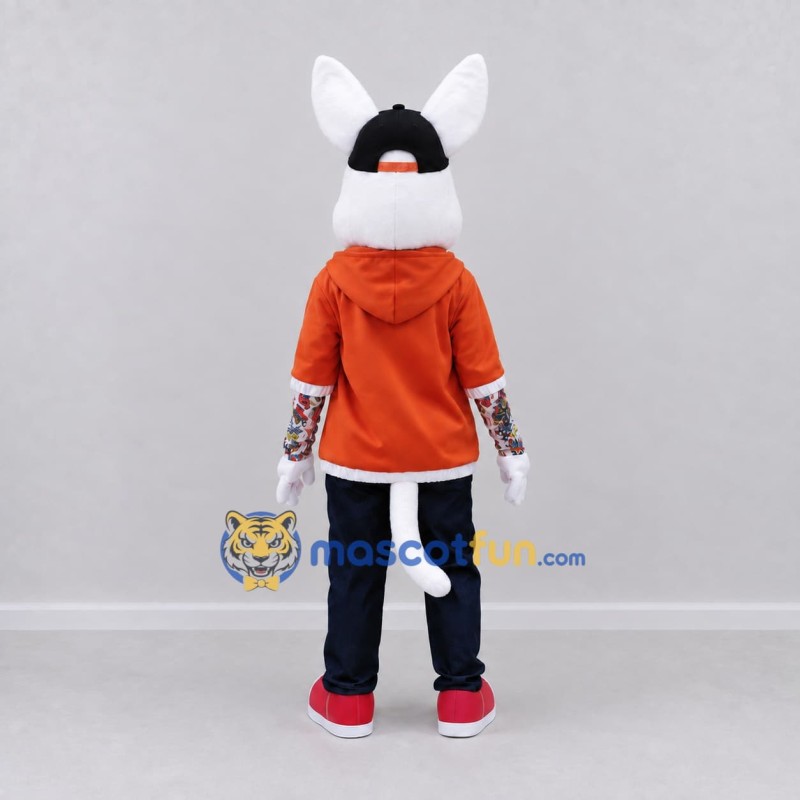 Custom White and Orange Cat in Hoodie Mascot Costume Adult Full Body Suit for Restaurant Promotions Custom White and Orange Cat in Hoodie Mascot Costume Adult Full Body Suit for Restaurant Promotions