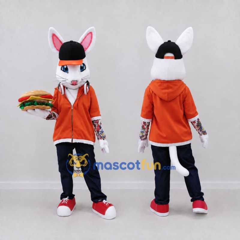 Custom White and Orange Cat in Hoodie Mascot Costume Adult Full Body Suit for Restaurant Promotions Custom White and Orange Cat in Hoodie Mascot Costume Adult Full Body Suit for Restaurant Promotions