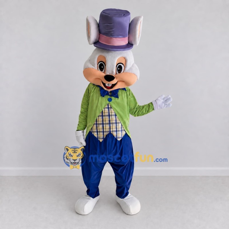 Custom Gray Green and Blue Mouse in Top Hat Mascot Costume Adult Full Body Suit for Stage Shows Custom Gray Green and Blue Mouse in Top Hat Mascot Costume Adult Full Body Suit for Stage Shows