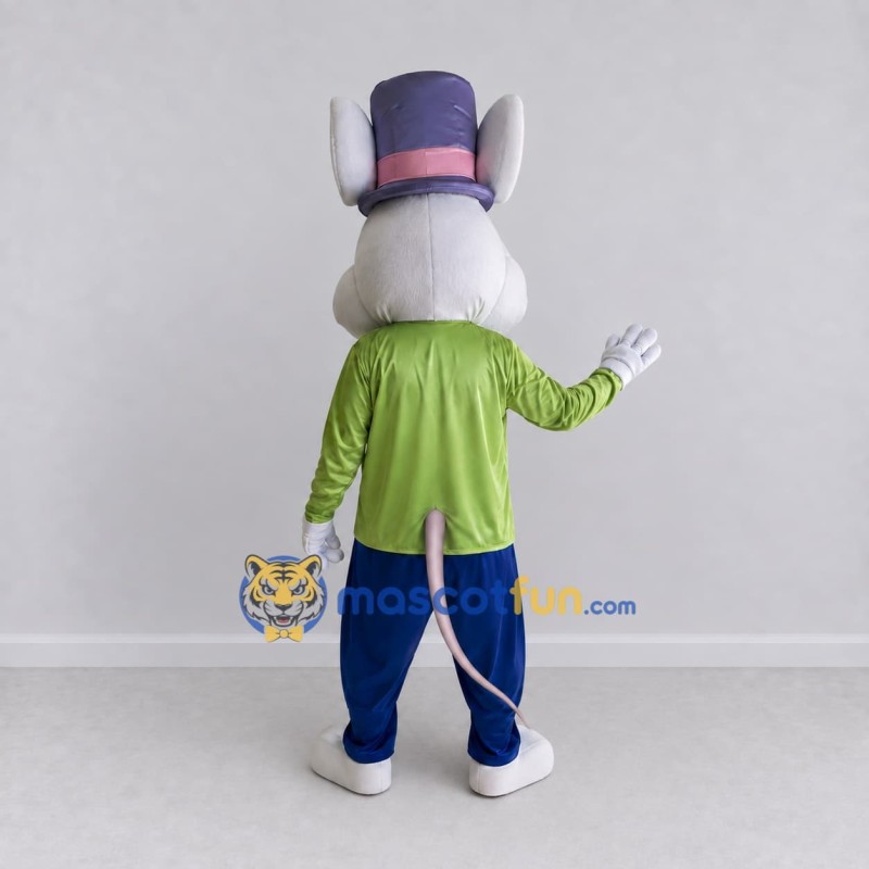 Custom Gray Green and Blue Mouse in Top Hat Mascot Costume Adult Full Body Suit for Stage Shows Custom Gray Green and Blue Mouse in Top Hat Mascot Costume Adult Full Body Suit for Stage Shows