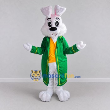 Custom White and Green Rabbit in Coat Mascot Costume Adult Full Body Suit for Easter Events Custom White and Green Rabbit in Coat Mascot Costume Adult Full Body Suit for Easter Events