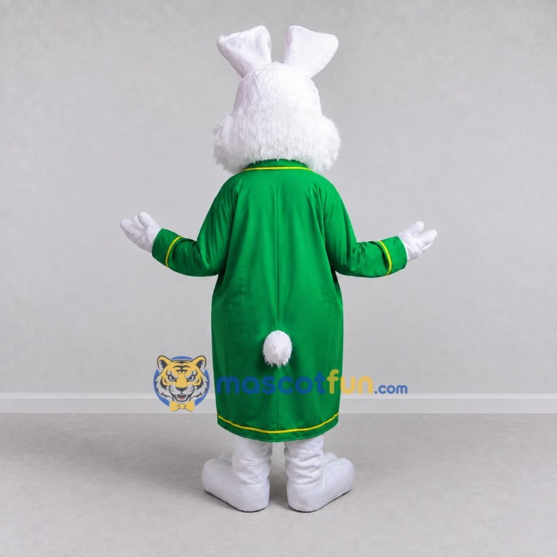Custom White and Green Rabbit in Coat Mascot Costume Adult Full Body Suit for Easter Events Custom White and Green Rabbit in Coat Mascot Costume Adult Full Body Suit for Easter Events