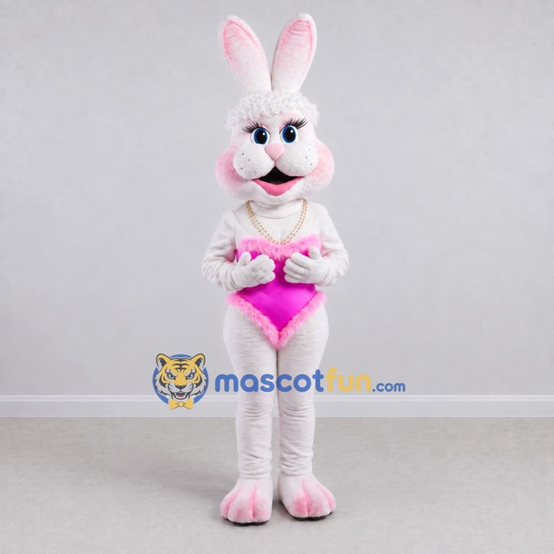 Custom White and Pink Rabbit Dancer Mascot Costume Adult Full Body Suit for Stage Shows Custom White and Pink Rabbit Dancer Mascot Costume Adult Full Body Suit for Stage Shows