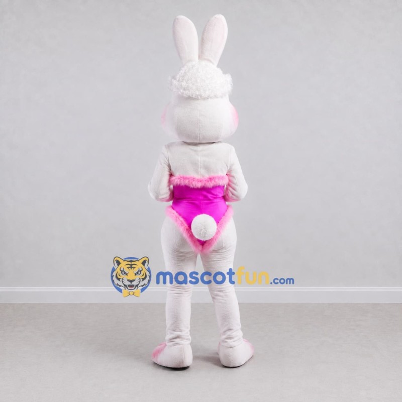 Custom White and Pink Rabbit Dancer Mascot Costume Adult Full Body Suit for Stage Shows Custom White and Pink Rabbit Dancer Mascot Costume Adult Full Body Suit for Stage Shows