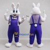Custom White and Purple Rabbit in Overalls Mascot Costume Adult Full Body Suit for Easter Events Custom White and Purple Rabbit in Overalls Mascot Costume Adult Full Body Suit for Easter Events