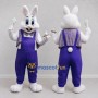 Custom White and Purple Rabbit in Overalls Mascot Costume Adult Full Body Suit for Easter Events