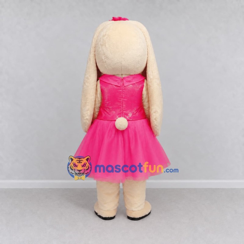 Custom Cream and Pink Lop-Eared Rabbit in Dress Mascot Costume Adult Full Body Suit for Easter Events