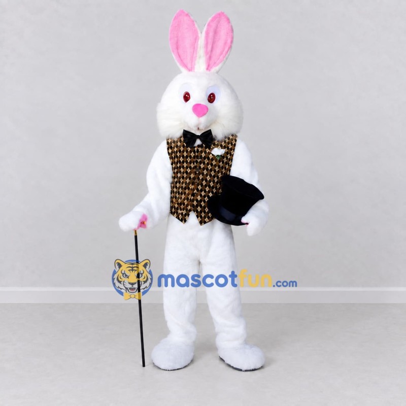 Custom White and Gold Rabbit Magician Mascot Costume Adult Full Body Suit for Stage Shows Custom White and Gold Rabbit Magician Mascot Costume Adult Full Body Suit for Stage Shows
