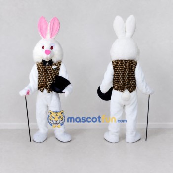 Custom White and Gold Rabbit Magician Mascot Costume Adult Full Body Suit for Stage Shows