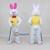 Custom White and Yellow Rabbit in Vest Mascot Costume Adult Full Body Suit for Easter Events Custom White and Yellow Rabbit in Vest Mascot Costume Adult Full Body Suit for Easter Events