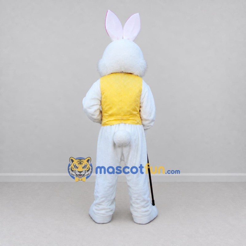 Custom White and Yellow Rabbit in Vest Mascot Costume Adult Full Body Suit for Easter Events Custom White and Yellow Rabbit in Vest Mascot Costume Adult Full Body Suit for Easter Events