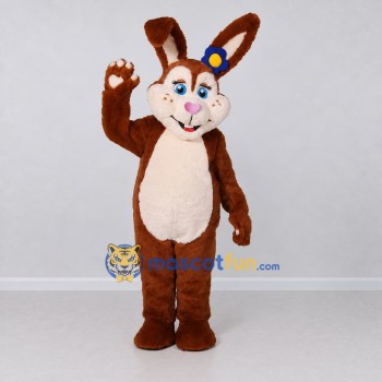 Custom Brown and White Rabbit with Flower Mascot Costume Adult Full Body Suit for Easter Events Custom Brown and White Rabbit with Flower Mascot Costume Adult Full Body Suit for Easter Events