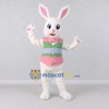 Custom White Pink and Green Rabbit in Striped Vest Mascot Costume Adult Full Body Suit for Easter Events Custom White Pink and Green Rabbit in Striped Vest Mascot Costume Adult Full Body Suit for Easter Events