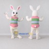 Custom White Pink and Green Rabbit in Striped Vest Mascot Costume Adult Full Body Suit for Easter Events Custom White Pink and Green Rabbit in Striped Vest Mascot Costume Adult Full Body Suit for Easter Events