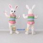 Custom White Pink and Green Rabbit in Striped Vest Mascot Costume Adult Full Body Suit for Easter Events