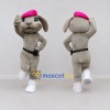 Custom Gray and Pink Lop-Eared Rabbit in Beret Mascot Costume Adult Full Body Suit for Easter Events Custom Gray and Pink Lop-Eared Rabbit in Beret Mascot Costume Adult Full Body Suit for Easter Events