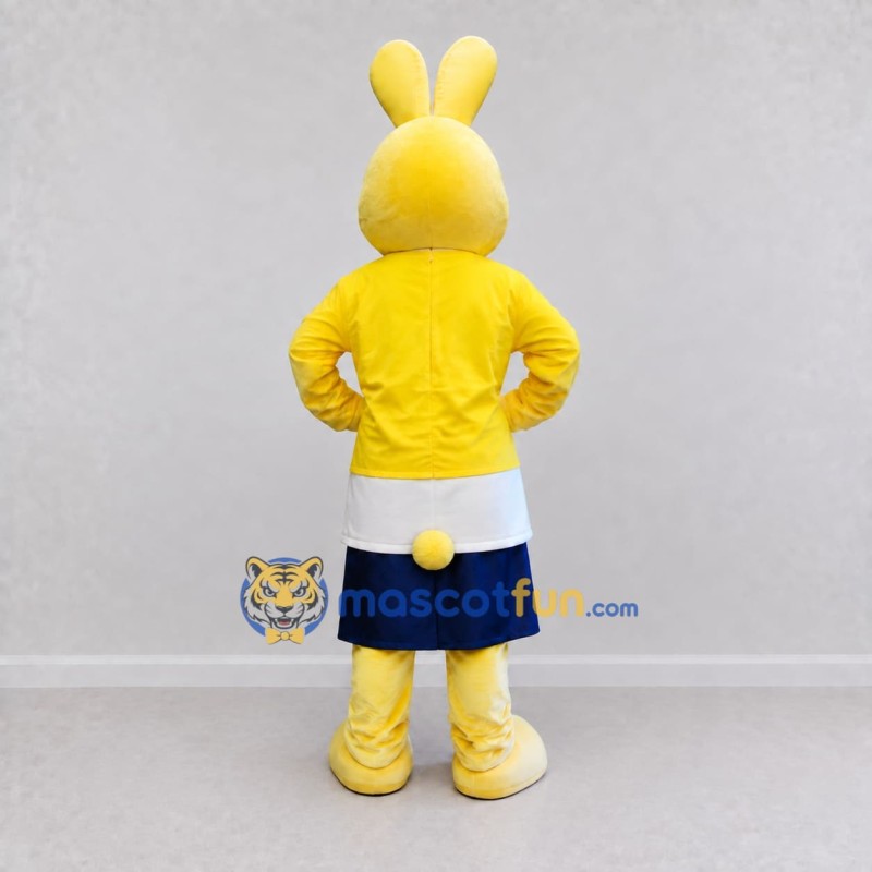 Custom Yellow and Blue Rabbit in Skirt Mascot Costume Adult Full Body Suit for Easter Events Custom Yellow and Blue Rabbit in Skirt Mascot Costume Adult Full Body Suit for Easter Events