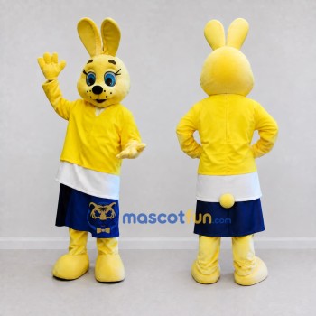 Custom Yellow and Blue Rabbit in Skirt Mascot Costume Adult Full Body Suit for Easter Events
