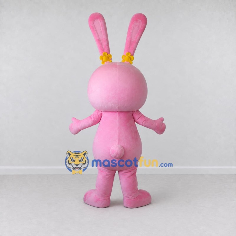 Custom Pink and White Rabbit with Flowers Mascot Costume Adult Full Body Suit for Easter Events Custom Pink and White Rabbit with Flowers Mascot Costume Adult Full Body Suit for Easter Events