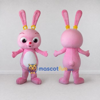 Custom Pink and White Rabbit with Flowers Mascot Costume Adult Full Body Suit for Easter Events