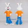 Custom White Orange and Blue Rabbit in T-Shirt Mascot Costume Adult Full Body Suit for Easter Events