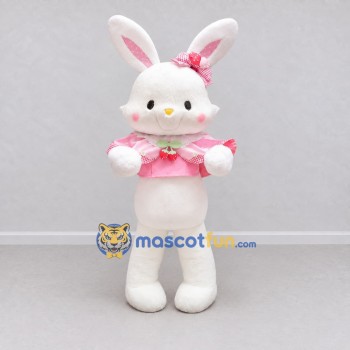 Custom White and Pink Rabbit with Ruffled Collar Mascot Costume Adult Full Body Suit for Easter Events Custom White and Pink Rabbit with Ruffled Collar Mascot Costume Adult Full Body Suit for Easter Events