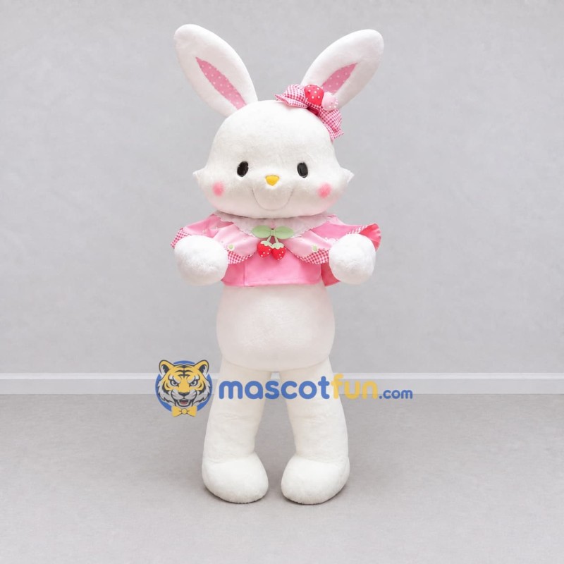 Custom White and Pink Rabbit with Ruffled Collar Mascot Costume Adult Full Body Suit for Easter Events Custom White and Pink Rabbit with Ruffled Collar Mascot Costume Adult Full Body Suit for Easter Events