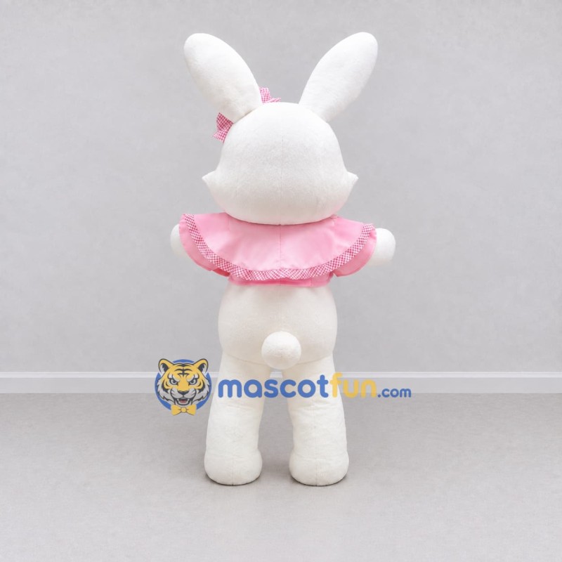 Custom White and Pink Rabbit with Ruffled Collar Mascot Costume Adult Full Body Suit for Easter Events Custom White and Pink Rabbit with Ruffled Collar Mascot Costume Adult Full Body Suit for Easter Events