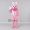 Custom Pink and White Rabbit in Vest Mascot Costume Adult Full Body Suit for Easter Events Custom Pink and White Rabbit in Vest Mascot Costume Adult Full Body Suit for Easter Events