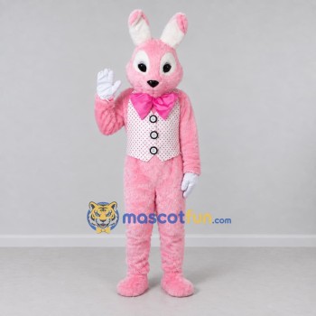 Custom Pink and White Rabbit in Vest Mascot Costume Adult Full Body Suit for Easter Events Custom Pink and White Rabbit in Vest Mascot Costume Adult Full Body Suit for Easter Events