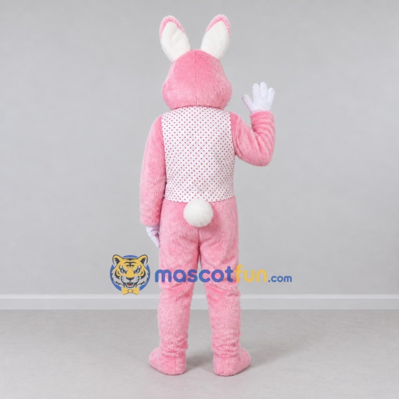 Custom Pink and White Rabbit in Vest Mascot Costume Adult Full Body Suit for Easter Events Custom Pink and White Rabbit in Vest Mascot Costume Adult Full Body Suit for Easter Events