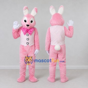 Custom Pink and White Rabbit in Vest Mascot Costume Adult Full Body Suit for Easter Events