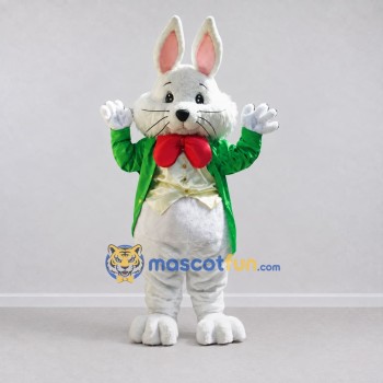 Custom White and Green Rabbit in Coat Mascot Costume Adult Full Body Suit for Easter Events Custom White and Green Rabbit in Coat Mascot Costume Adult Full Body Suit for Easter Events