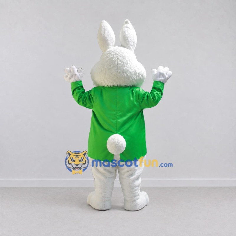 Custom White and Green Rabbit in Coat Mascot Costume Adult Full Body Suit for Easter Events Custom White and Green Rabbit in Coat Mascot Costume Adult Full Body Suit for Easter Events