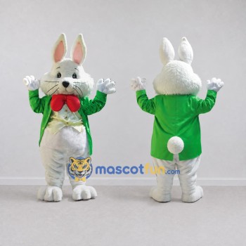 Custom White and Green Rabbit in Coat Mascot Costume Adult Full Body Suit for Easter Events