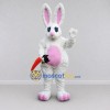 Custom White and Pink Rabbit with Carrot Mascot Costume Adult Full Body Suit for Easter Events Custom White and Pink Rabbit with Carrot Mascot Costume Adult Full Body Suit for Easter Events