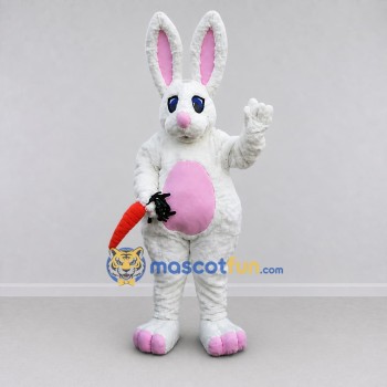 Custom White and Pink Rabbit with Carrot Mascot Costume Adult Full Body Suit for Easter Events Custom White and Pink Rabbit with Carrot Mascot Costume Adult Full Body Suit for Easter Events
