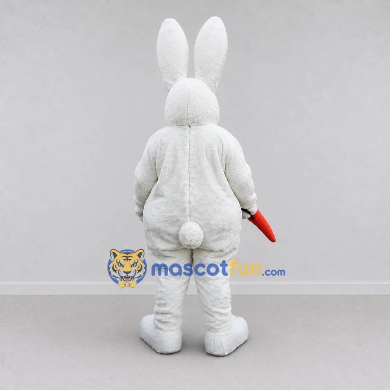 Custom White and Pink Rabbit with Carrot Mascot Costume Adult Full Body Suit for Easter Events Custom White and Pink Rabbit with Carrot Mascot Costume Adult Full Body Suit for Easter Events