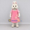 Custom Cream and Pink Rabbit in Floral Dress Mascot Costume Adult Full Body Suit for Easter Events