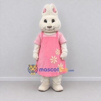 Custom Cream and Pink Rabbit in Floral Dress Mascot Costume Adult Full Body Suit for Easter Events Custom Cream and Pink Rabbit in Floral Dress Mascot Costume Adult Full Body Suit for Easter Events