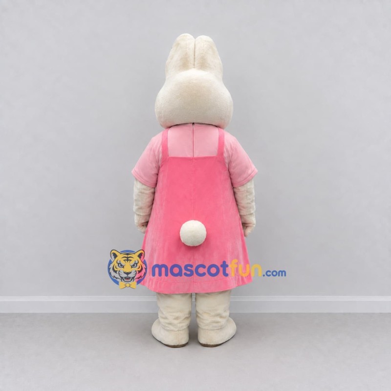 Custom Cream and Pink Rabbit in Floral Dress Mascot Costume Adult Full Body Suit for Easter Events