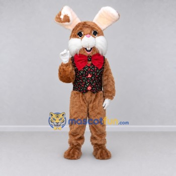 Custom Brown and Red Rabbit in Floral Vest Mascot Costume Adult Full Body Suit for Easter Events Custom Brown and Red Rabbit in Floral Vest Mascot Costume Adult Full Body Suit for Easter Events